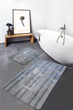 - PaspasTakimi-2li-Set741-Gorsel-5 - Realhomes  2'li Set Mavi Zeminde Etnik Motifli Örgü Desenli Geometrik Klasik  2'li Banyo & Mutfak Paspas Takımı Realhomes