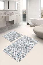 - PaspasTakimi-2li-Set742-Gorsel-4 - Realhomes  2'li Set Mavi Zeminde Yöresel Motifli Kilim Desenli Geometrik Etnik Motifler  2'li Banyo & Mutfak Paspas Takımı Realhomes