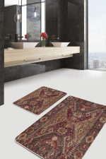 - PaspasTakimi-2li-Set743-Gorsel-1 - Realhomes  2'li Set Kahverengi Zeminde Antik Motifli Uşak Desenli Etnik Motifler Vintage  2'li Banyo & Mutfak Paspas Takımı Realhomes