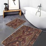 2'li Set Gri Zeminde Göbekli Halı Motifli Uşak Desenli Avangarde Eskitme Motifli  2'li Banyo & Mutfak Paspas Takımı Realhomes