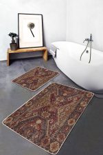 - PaspasTakimi-2li-Set743-Gorsel - Realhomes  2'li Set Kahverengi Zeminde Antik Motifli Uşak Desenli Etnik Motifler Vintage  2'li Banyo & Mutfak Paspas Takımı Realhomes