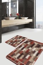 - PaspasTakimi-2li-Set744-Gorsel-1 - Realhomes 2'li Set Kahverengi Zeminde Geometrik Motifli Etnik Desenli Etnik Motifler Eskitme Motifli 2'li Banyo & Mutfak Paspas Takımı Realhomes