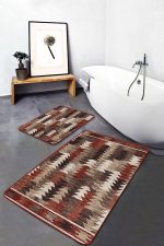 - PaspasTakimi-2li-Set744-Gorsel - Realhomes 2'li Set Kahverengi Zeminde Geometrik Motifli Etnik Desenli Etnik Motifler Eskitme Motifli 2'li Banyo & Mutfak Paspas Takımı Realhomes