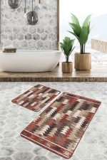 - PaspasTakimi-2li-Set744-Gorsel-5 - Realhomes 2'li Set Kahverengi Zeminde Geometrik Motifli Etnik Desenli Etnik Motifler Eskitme Motifli 2'li Banyo & Mutfak Paspas Takımı Realhomes