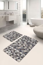 - PaspasTakimi-2li-Set745-Gorsel-1 - Realhomes  2'li Set Kahverengi - Siyah Zeminde Geometrik Motifli Üçgen Desenli Geometrik Eskitme Motifli  2'li Banyo & Mutfak Paspas Takımı Realhomes