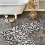 2'li Set Krem Siyah Zeminde Antika Motifli El Dokuma Desenli Geometrik Eskitme Motifli  2'li Banyo & Mutfak Paspas Takımı Realhomes