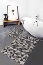 - PaspasTakimi-2li-Set745-Gorsel-4 - Realhomes  2'li Set Kahverengi - Siyah Zeminde Geometrik Motifli Üçgen Desenli Geometrik Eskitme Motifli  2'li Banyo & Mutfak Paspas Takımı Realhomes