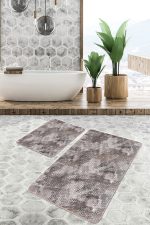 - PaspasTakimi-2li-Set747-Gorsel - Realhomes 2'li Set Kahverengi Zeminde Eskitme Motifli Geometrik Desenli Eskitme Motifli Geometrik 2'li Banyo & Mutfak Paspas Takımı Realhomes