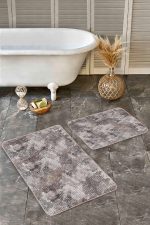 - Realhomes - Realhomes 2'li Set Kahverengi Zeminde Eskitme Motifli Geometrik Desenli Eskitme Motifli Geometrik 2'li Banyo & Mutfak Paspas Takımı Realhomes