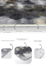 2'li Set Siyah - Bej Zeminde Geometrik Motifli Klasik Desenli Geometrik Sade & Şık  2'li Banyo & Mutfak Paspas Takımı Realhomes