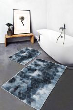 2'li Set Mavi Zeminde Klasik Motifli Geometrik Desenli Geometrik Sade & Şık  2'li Banyo & Mutfak Paspas Takımı Realhomes