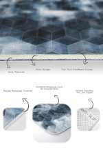 2'li Set Mavi Zeminde Klasik Motifli Geometrik Desenli Geometrik Sade & Şık  2'li Banyo & Mutfak Paspas Takımı Realhomes