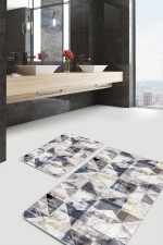 - PaspasTakimi-2li-Set752-Gorsel-1 - Realhomes  2'li Set Ekru Zeminde Üçgen Motifli Geometrik Desenli Eskitme Motifli Vintage  2'li Banyo & Mutfak Paspas Takımı Realhomes