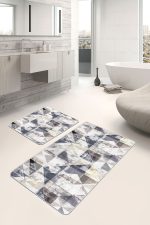 - PaspasTakimi-2li-Set752-Gorsel-4 - Realhomes  2'li Set Ekru Zeminde Üçgen Motifli Geometrik Desenli Eskitme Motifli Vintage  2'li Banyo & Mutfak Paspas Takımı Realhomes