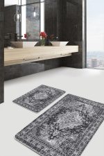 - PaspasTakimi-2li-Set754-Gorsel-1 - Realhomes  2'li Set Gri Zeminde Yöresel Motifli Eskitme Desenli Avangarde Eskitme Motifli  2'li Banyo & Mutfak Paspas Takımı Realhomes