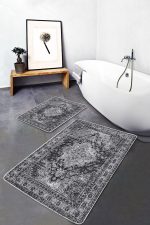 - PaspasTakimi-2li-Set754-Gorsel - Realhomes  2'li Set Gri Zeminde Yöresel Motifli Eskitme Desenli Avangarde Eskitme Motifli  2'li Banyo & Mutfak Paspas Takımı Realhomes