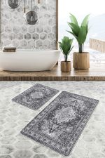 - PaspasTakimi-2li-Set754-Gorsel-5 - Realhomes  2'li Set Gri Zeminde Yöresel Motifli Eskitme Desenli Avangarde Eskitme Motifli  2'li Banyo & Mutfak Paspas Takımı Realhomes