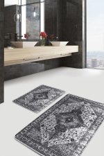 - PaspasTakimi-2li-Set755-Gorsel - Realhomes  2'li Set Gri Zeminde Etnik Motifli Antik Desenli Vintage Eskitme Motifli  2'li Banyo & Mutfak Paspas Takımı Realhomes