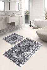 - PaspasTakimi-2li-Set755-Gorsel-2 - Realhomes  2'li Set Gri Zeminde Etnik Motifli Antik Desenli Vintage Eskitme Motifli  2'li Banyo & Mutfak Paspas Takımı Realhomes