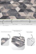 2'li Set Bej - Gri Zeminde Örgü Motifli Geometrik Desenli Geometrik Eskitme Motifli  2'li Banyo & Mutfak Paspas Takımı Realhomes