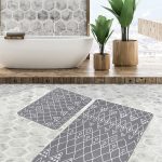 2'li Set Mavi Zeminde Eskitme Motifli Antik Desenli Eskitme Motifli Vintage  2'li Banyo & Mutfak Paspas Takımı Realhomes