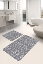 - PaspasTakimi-2li-Set757-Gorsel-5 - Realhomes  2'li Set Gri Zeminde Geleneksel Motifli Etnik Desenli Etnik Motifler Vintage  2'li Banyo & Mutfak Paspas Takımı Realhomes