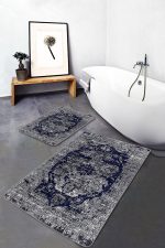 - PaspasTakimi-2li-Set758-Gorsel-1 - Realhomes  2'li Set Mavi - Gri Zeminde Antik Motifli İran Desenli Avangarde Eskitme Motifli  2'li Banyo & Mutfak Paspas Takımı Realhomes