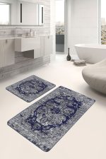 - PaspasTakimi-2li-Set758-Gorsel-5 - Realhomes  2'li Set Mavi - Gri Zeminde Antik Motifli İran Desenli Avangarde Eskitme Motifli  2'li Banyo & Mutfak Paspas Takımı Realhomes