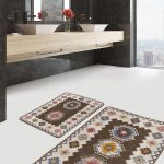 2'li Set Mavi Zeminde Antika Motifli Eskitme Desenli Sade & Şık Eskitme Motifli  2'li Banyo & Mutfak Paspas Takımı Realhomes