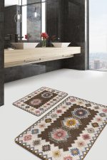 - PaspasTakimi-2li-Set759-Gorsel - Realhomes  2'li Set Kahverengi Zeminde Etnik Motifli Kilim Desenli Avangarde Vintage  2'li Banyo & Mutfak Paspas Takımı Realhomes