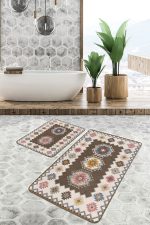 - PaspasTakimi-2li-Set759-Gorsel-4 - Realhomes  2'li Set Kahverengi Zeminde Etnik Motifli Kilim Desenli Avangarde Vintage  2'li Banyo & Mutfak Paspas Takımı Realhomes