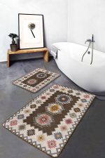 - PaspasTakimi-2li-Set759-Gorsel-5 - Realhomes  2'li Set Kahverengi Zeminde Etnik Motifli Kilim Desenli Avangarde Vintage  2'li Banyo & Mutfak Paspas Takımı Realhomes