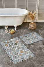 - Realhomes - Realhomes  2'li Set Geleneksel Zeminde Kilim Motifli Pers Desenli Eskitme Motifli Sade & Şık  2'li Banyo & Mutfak Paspas Takımı Realhomes