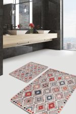 - PaspasTakimi-2li-Set762-Gorsel - Realhomes  2'li Set Çok Renkli Zeminde Kilim Motifli Pers Desenli Vintage Avangarde  2'li Banyo & Mutfak Paspas Takımı Realhomes