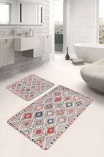 - PaspasTakimi-2li-Set762-Gorsel-2 - Realhomes  2'li Set Çok Renkli Zeminde Kilim Motifli Pers Desenli Vintage Avangarde  2'li Banyo & Mutfak Paspas Takımı Realhomes