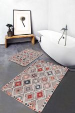 - PaspasTakimi-2li-Set762-Gorsel-5 - Realhomes  2'li Set Çok Renkli Zeminde Kilim Motifli Pers Desenli Vintage Avangarde  2'li Banyo & Mutfak Paspas Takımı Realhomes