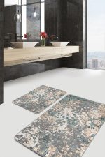 - PaspasTakimi-2li-Set763-Gorsel-1 - Realhomes  2'li Set Gri - Krem Zeminde Eskitme Motifli Dokuma Halı Desenli Eskitme Motifli Vintage  2'li Banyo & Mutfak Paspas Takımı Realhomes