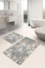 - PaspasTakimi-2li-Set763-Gorsel-4 - Realhomes  2'li Set Gri - Krem Zeminde Eskitme Motifli Dokuma Halı Desenli Eskitme Motifli Vintage  2'li Banyo & Mutfak Paspas Takımı Realhomes