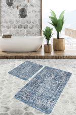 - PaspasTakimi-2li-Set764-Gorsel - Realhomes  2'li Set Mavi Zeminde Göbekli Halı Motifli Etnik Desenli Eskitme Motifli Avangarde  2'li Banyo & Mutfak Paspas Takımı Realhomes