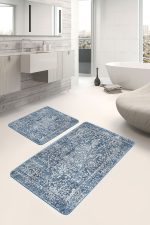 - PaspasTakimi-2li-Set764-Gorsel-5 - Realhomes  2'li Set Mavi Zeminde Göbekli Halı Motifli Etnik Desenli Eskitme Motifli Avangarde  2'li Banyo & Mutfak Paspas Takımı Realhomes