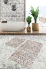 - PaspasTakimi-2li-Set765-Gorsel-2 - Realhomes 2'li Set Krem Zeminde Bohem Motifli Eskitme Desenli Etnik Motifler Vintage 2'li Banyo & Mutfak Paspas Takımı Realhomes