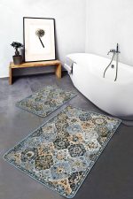 - PaspasTakimi-2li-Set766-Gorsel - Realhomes 2'li Set Mavi Zeminde Kilim Motifli Uşak Desenli Vintage Avangarde 2'li Banyo & Mutfak Paspas Takımı Realhomes