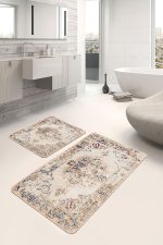 - PaspasTakimi-2li-Set767-Gorsel-4 - Realhomes 2'li Set Krem Zeminde Eskitme Motifli Hereke Desenli Eskitme Motifli Avangarde 2'li Banyo & Mutfak Paspas Takımı Realhomes