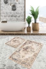 - PaspasTakimi-2li-Set767-Gorsel-5 - Realhomes 2'li Set Krem Zeminde Eskitme Motifli Hereke Desenli Eskitme Motifli Avangarde 2'li Banyo & Mutfak Paspas Takımı Realhomes