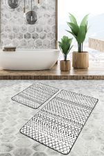 - PaspasTakimi-2li-Set768-Gorsel-1 - Realhomes 2'li Set Siyah - Bej Zeminde Eskitme Motifli İskandinav Desenli Etnik Motifler Vintage 2'li Banyo & Mutfak Paspas Takımı Realhomes