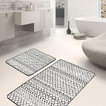 2'li Set Turkuaz - Yavruağzı Zeminde Abstract Motifli Tablo Desenli Bohem Sade & Şık  2'li Banyo & Mutfak Paspas Takımı Realhomes