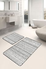 - PaspasTakimi-2li-Set768-Gorsel - Realhomes 2'li Set Siyah - Bej Zeminde Eskitme Motifli İskandinav Desenli Etnik Motifler Vintage 2'li Banyo & Mutfak Paspas Takımı Realhomes