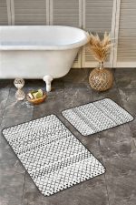 - Realhomes - Realhomes 2'li Set Siyah - Bej Zeminde Eskitme Motifli İskandinav Desenli Etnik Motifler Vintage 2'li Banyo & Mutfak Paspas Takımı Realhomes