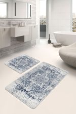 - PaspasTakimi-2li-Set769-Gorsel-1 - Realhomes 2'li Set Mavi Zeminde Eskitme Motifli Göbekli Halı Desenli Eskitme Motifli Avangarde 2'li Banyo & Mutfak Paspas Takımı Realhomes