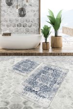 - PaspasTakimi-2li-Set769-Gorsel-2 - Realhomes 2'li Set Mavi Zeminde Eskitme Motifli Göbekli Halı Desenli Eskitme Motifli Avangarde 2'li Banyo & Mutfak Paspas Takımı Realhomes